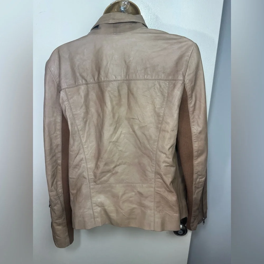 trouvé Brown Carmel Buttery Leather Moto Ribbed Asymmetrical Jacket M*SPOTS*‎
